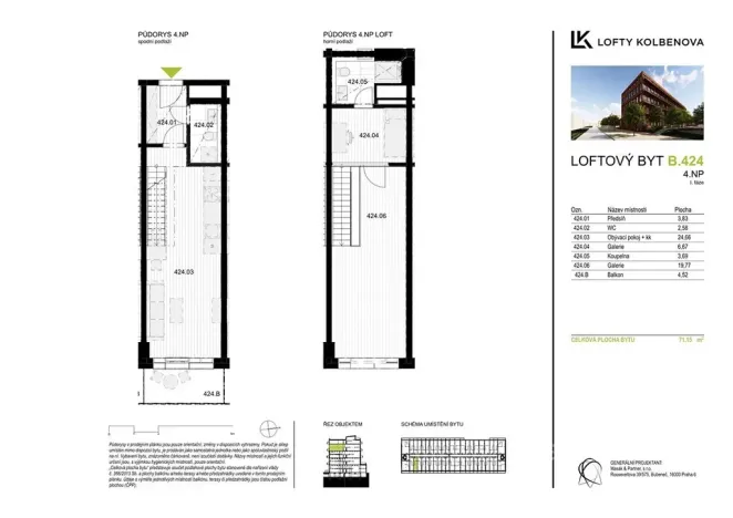 Prodej bytu 2+1, Praha - Vysočany, Kolbenova, 66 m2