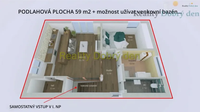 Pronájem bytu 2+kk, Opava, Pekařská, 59 m2
