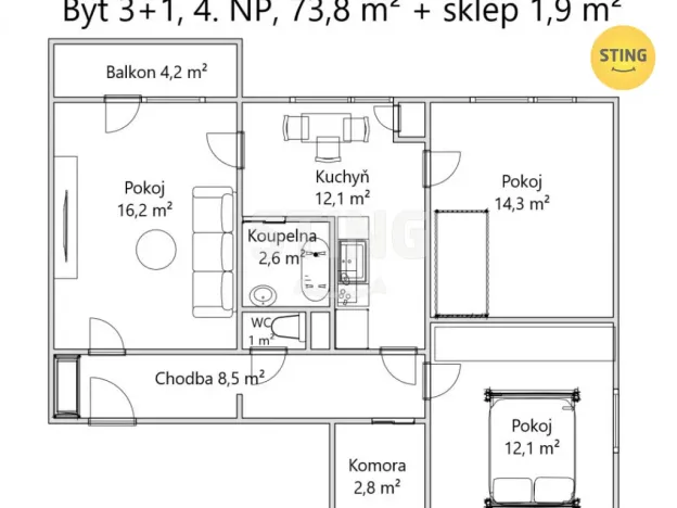 Prodej bytu 3+1, Olomouc, Jílová, 74 m2