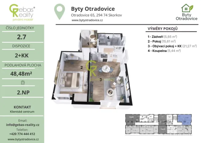 Prodej bytu 2+kk, Skorkov - Otradovice, 48 m2