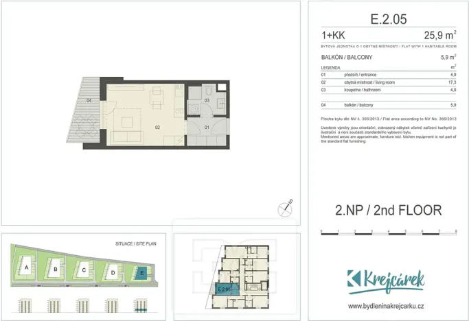 Pronájem bytu 1+kk, Praha - Libeň, 26 m2