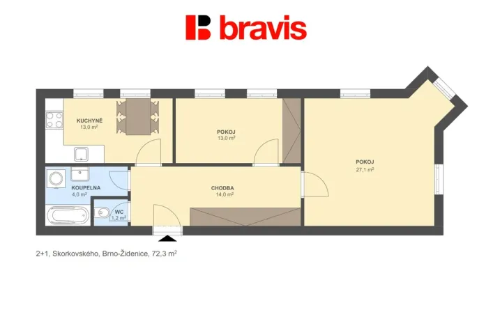Prodej bytu 2+1, Brno, Skorkovského, 72 m2