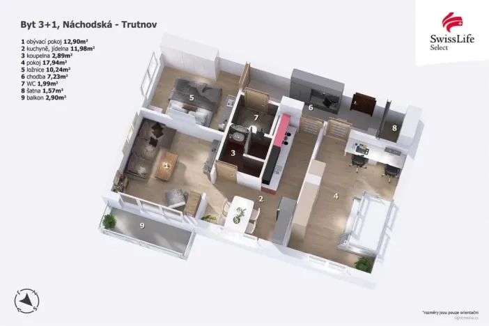 Pronájem bytu 3+1, Trutnov, Náchodská, 69 m2