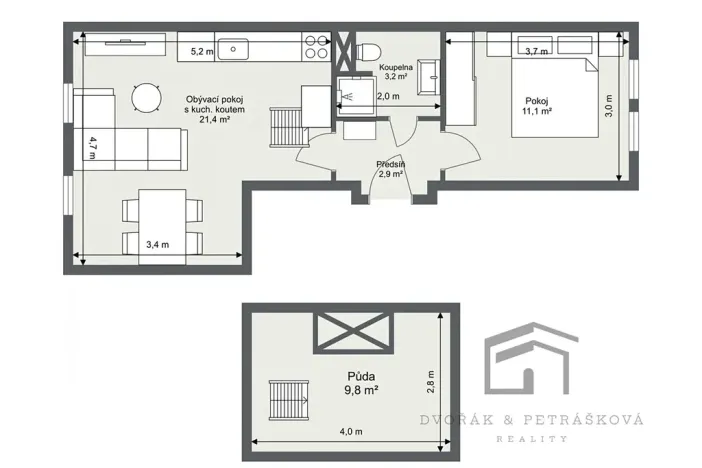 Pronájem bytu 2+kk, Praha - Libeň, Pod Labuťkou, 38 m2