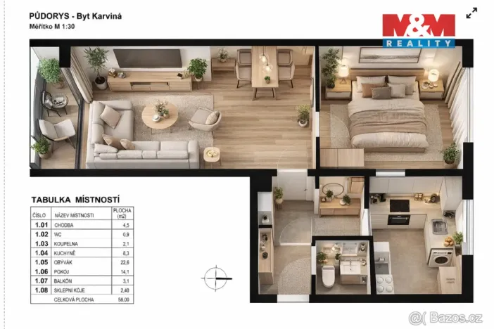 Prodej bytu 2+1, Karviná - Hranice, Čsl. armády, 58 m2