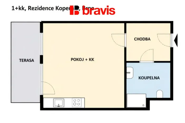 Pronájem bytu 1+kk, Brno - Židenice, Koperníkova, 36 m2