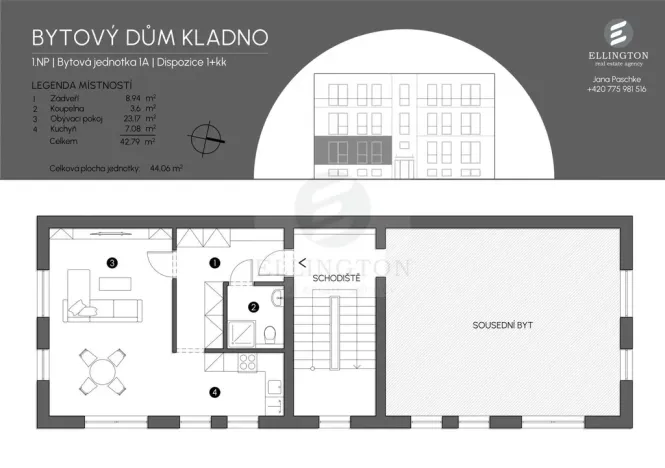 Prodej bytu 1+kk, Kladno, Floriánské náměstí, 43 m2