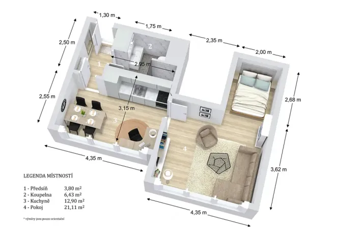Pronájem bytu 2+kk, Letovice, Komenského, 44 m2