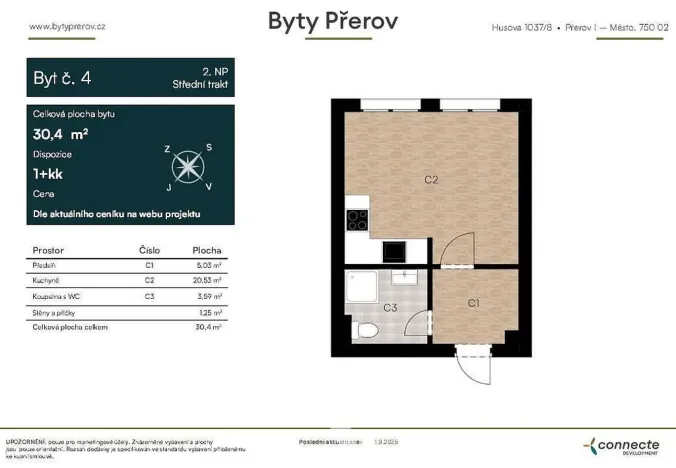 Pronájem bytu 1+kk, Přerov - Přerov I-Město, Husova, 30 m2