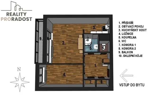 Pronájem bytu 2+kk, Brno, Moldavská, 46 m2