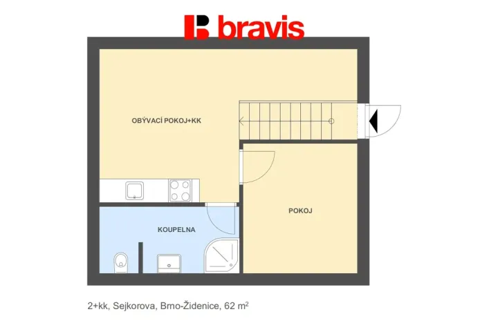 Pronájem bytu 2+kk, Brno - Židenice, Sejkorova, 62 m2