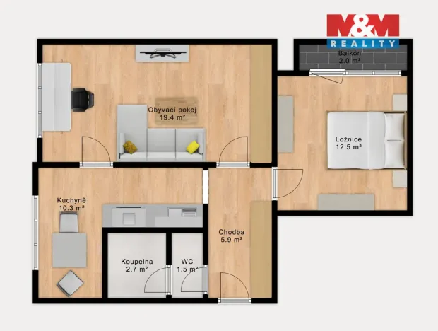 Prodej bytu 2+1, Studená, Komenského, 52 m2