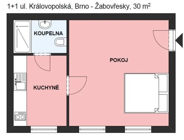 Pronájem bytu 1+1, Brno - Žabovřesky, Královopolská, 30 m2