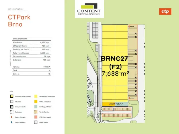 Pronájem skladu, Brno - Černovice, Vlastimila Pecha, 7638 m2