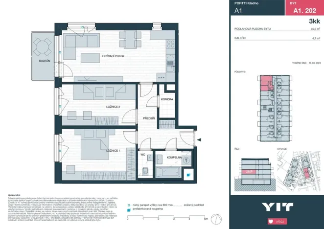 Prodej bytu 3+kk, Kladno, Ke stadionu, 75 m2