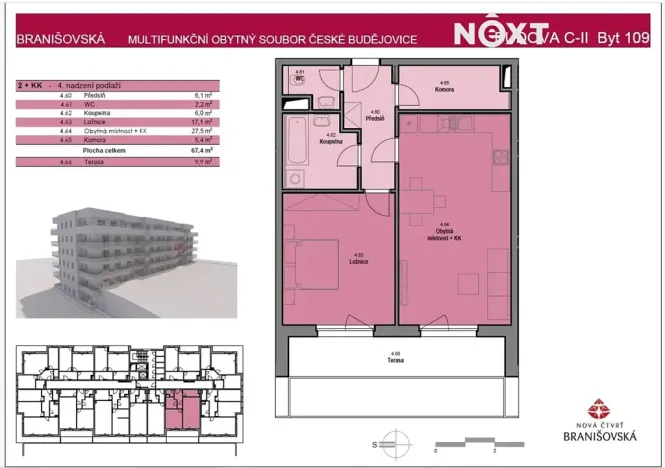 Pronájem bytu 2+kk, České Budějovice, 67 m2