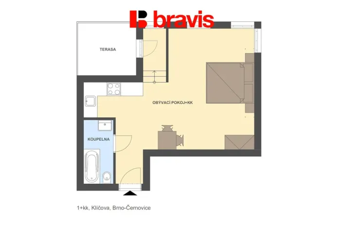 Pronájem bytu 1+kk, Brno - Černovice, Klíčova, 41 m2