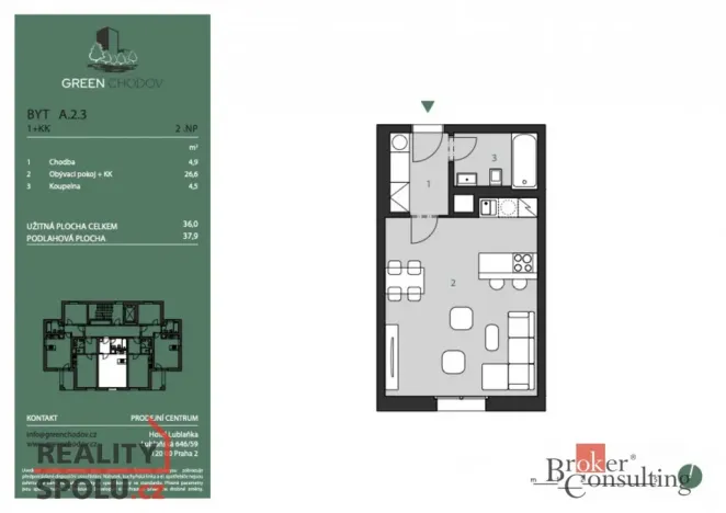 Prodej bytu 1+kk, Praha - Chodov, Klapálkova, 36 m2