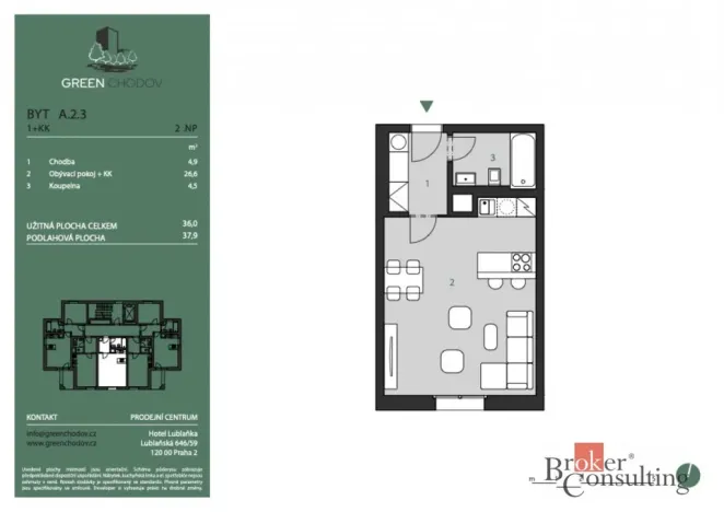 Prodej bytu 1+kk, Praha - Chodov, Klapálkova, 36 m2