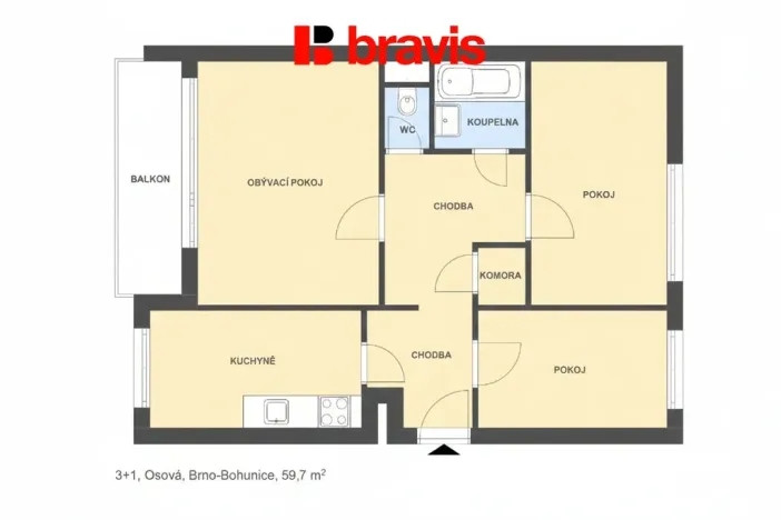 Pronájem bytu 3+1, Brno - Starý Lískovec, Osová, 60 m2