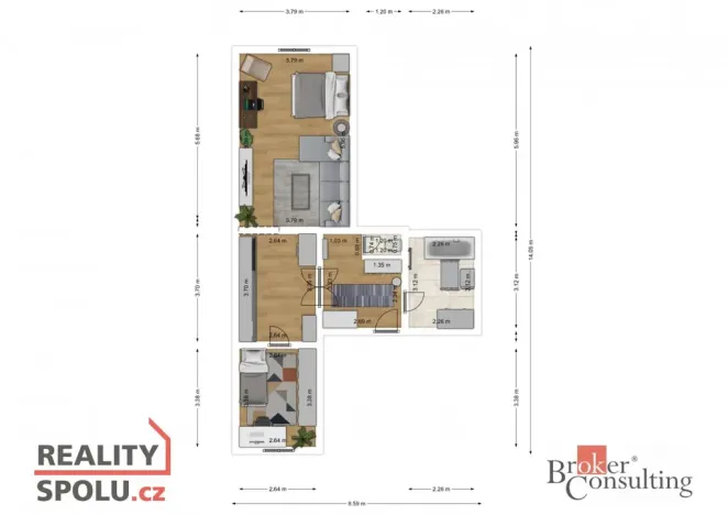 Pronájem bytu 2+kk, Skuteč, Palackého náměstí, 58 m2