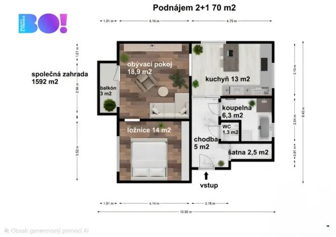 Pronájem bytu 2+1, Prostějov, nám. Spojenců, 64 m2