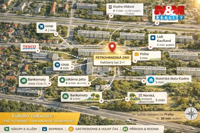 Pronájem bytu 2+1, Kladno, Petrohradská, 53 m2