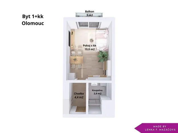 Pronájem bytu 1+kk, Olomouc, Edmunda Husserla, 29 m2