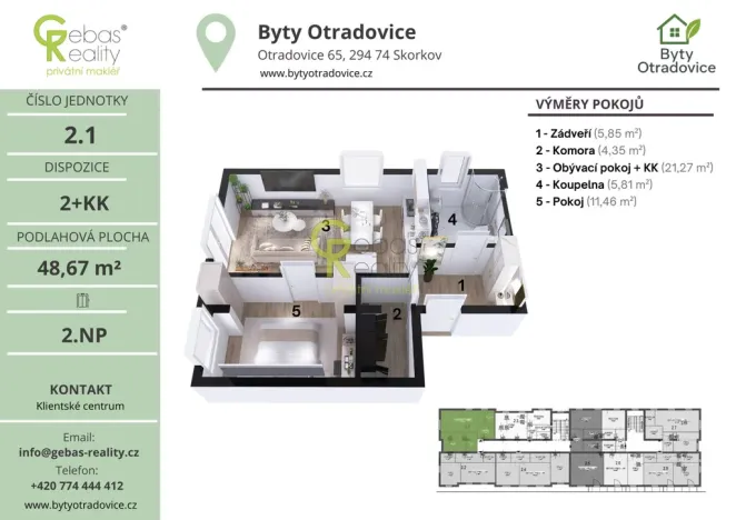 Prodej bytu 2+kk, Skorkov - Otradovice, 49 m2
