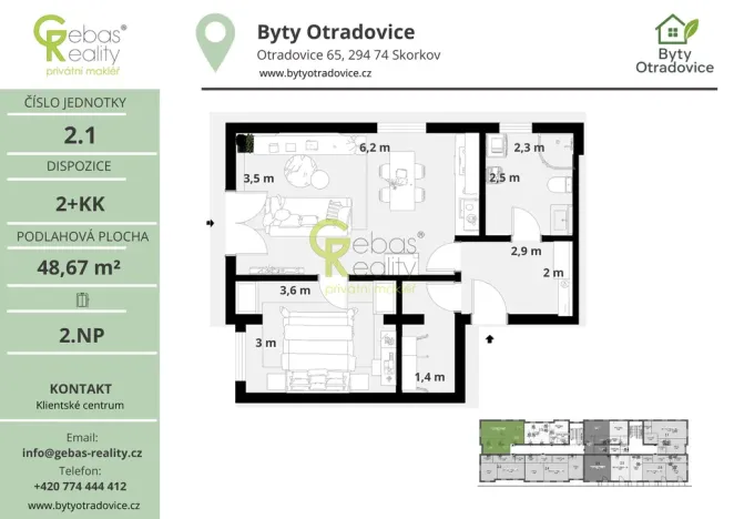 Prodej bytu 2+kk, Skorkov - Otradovice, 49 m2