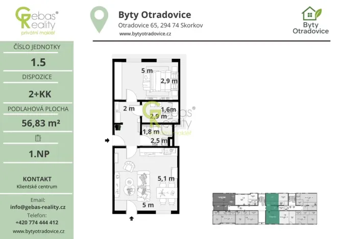 Prodej bytu 2+kk, Skorkov - Otradovice, 57 m2