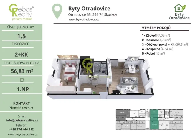 Prodej bytu 2+kk, Skorkov - Otradovice, 57 m2