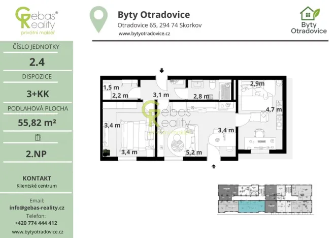 Prodej bytu 3+kk, Skorkov - Otradovice, 56 m2