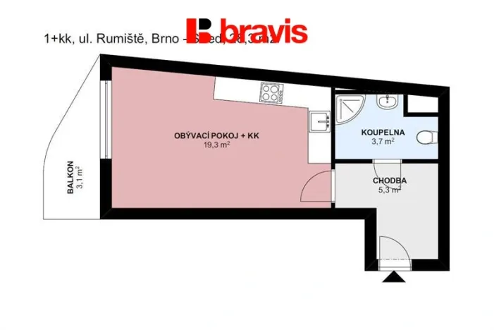Pronájem bytu 1+kk, Brno, Rumiště, 31 m2