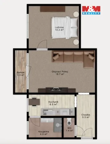 Prodej bytu 2+1, Dačice, Jiráskova, 50 m2