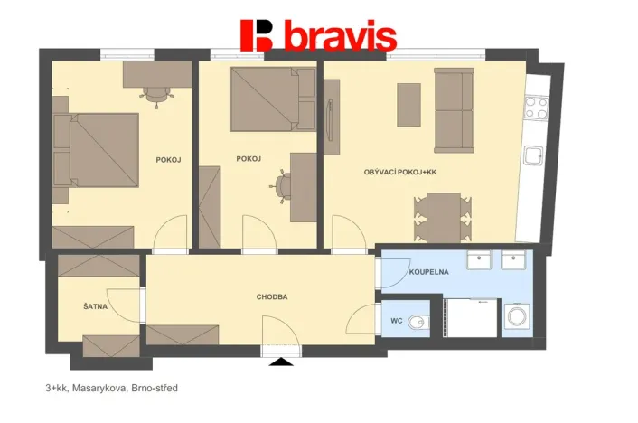 Pronájem bytu 3+kk, Brno - Brno-město, Masarykova, 80 m2