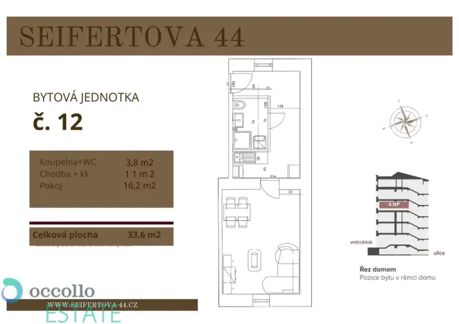 Prodej bytu 1+kk, Praha, Seifertova, 33 m2