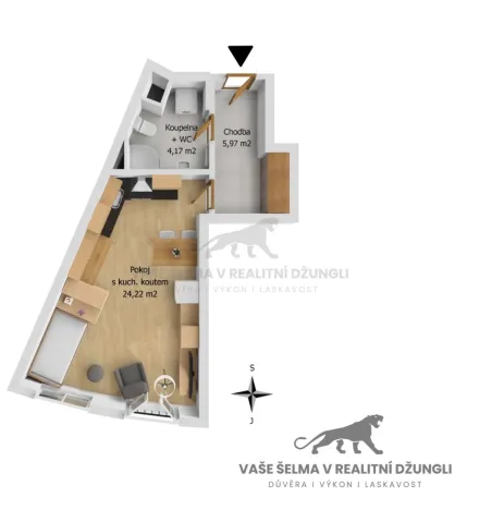 Prodej bytu 1+kk, Praha - Podolí, Dvorecká, 34 m2