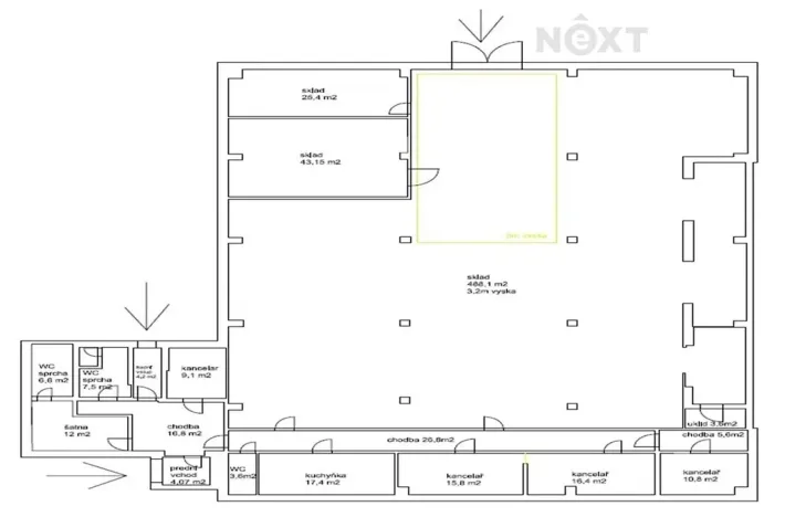 Pronájem skladu, Brno, Hájecká, 722 m2