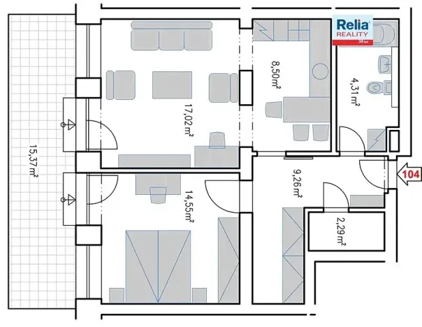 Pronájem bytu 2+kk, Liberec, Riegrova, 51 m2
