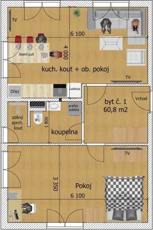 Pronájem bytu 2+kk, Milevsko, 5. května, 60 m2