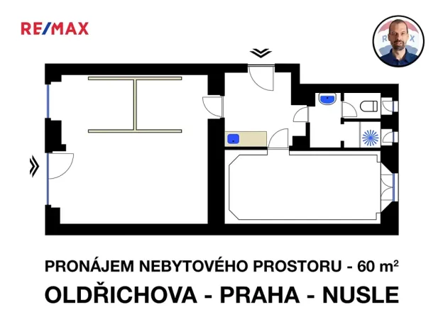 Pronájem obchodního prostoru, Praha - Nusle, Oldřichova, 60 m2