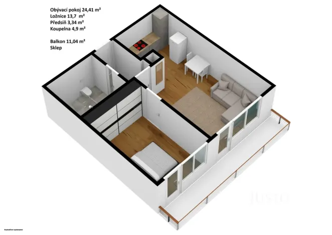 Pronájem bytu 2+kk, Praha, Wassermannova, 49 m2