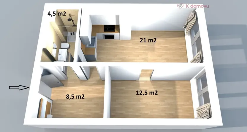 Pronájem bytu 2+kk, Brno - Štýřice, Vídeňská, 47 m2