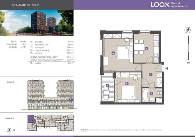 Pronájem bytu 2+1, Praha - Prosek, Litoměřická, 56 m2