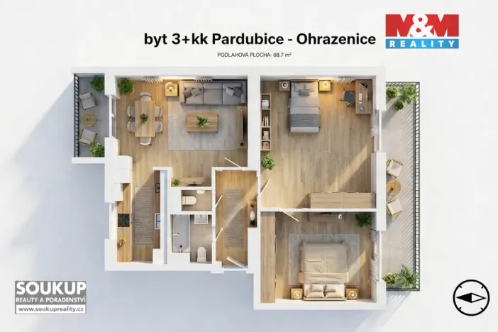 Prodej bytu 3+kk, Pardubice - Ohrazenice, Trnovská, 69 m2