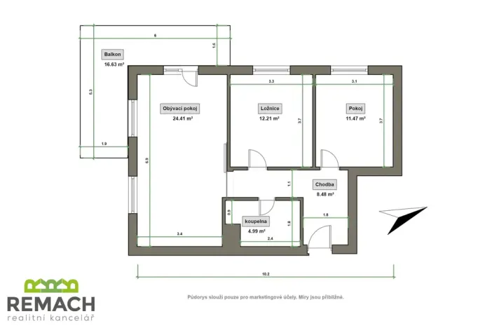 Pronájem bytu 3+kk, Uherské Hradiště, Zahrádky, 61 m2