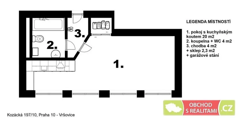 Pronájem bytu 1+kk, Praha, Kozácká, 30 m2