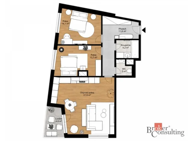 Pronájem bytu 3+kk, Praha - Smíchov, U Blaženky, 82 m2