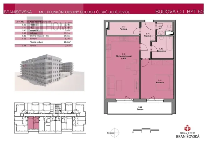 Prodej bytu 2+kk, České Budějovice, Čakovská, 67 m2